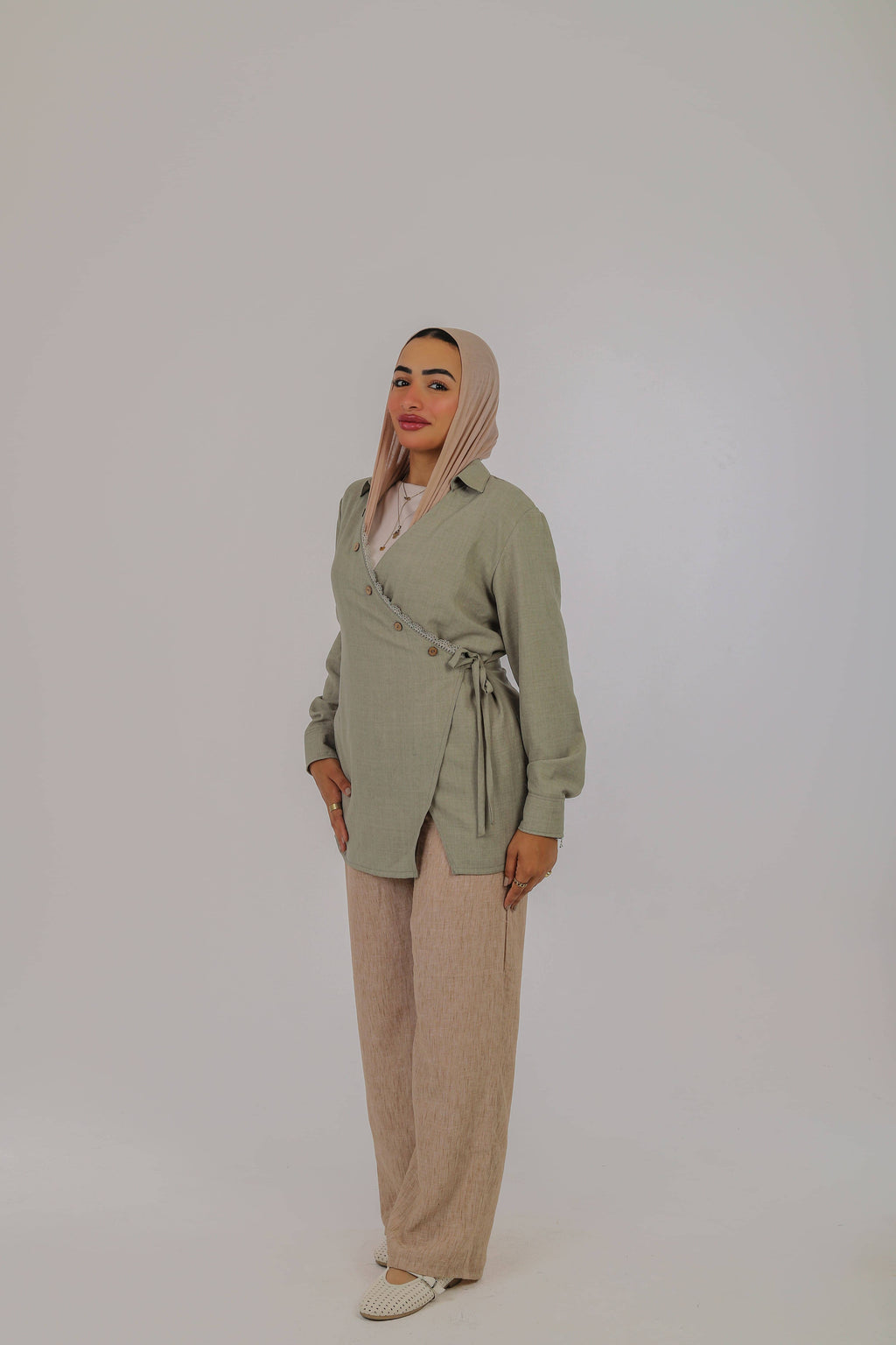 Sage Lace Wrap Blouse