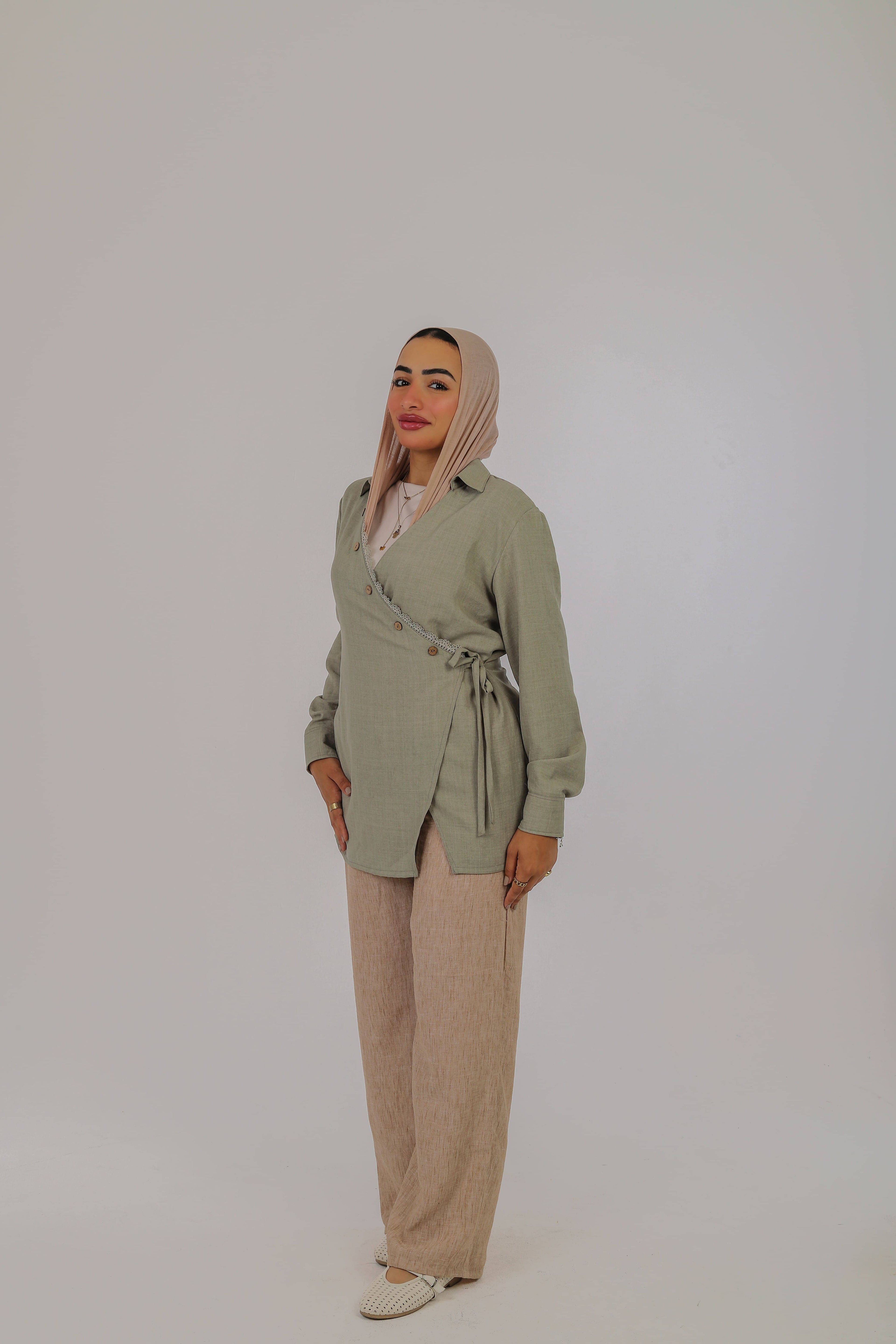Sage Lace Wrap Blouse