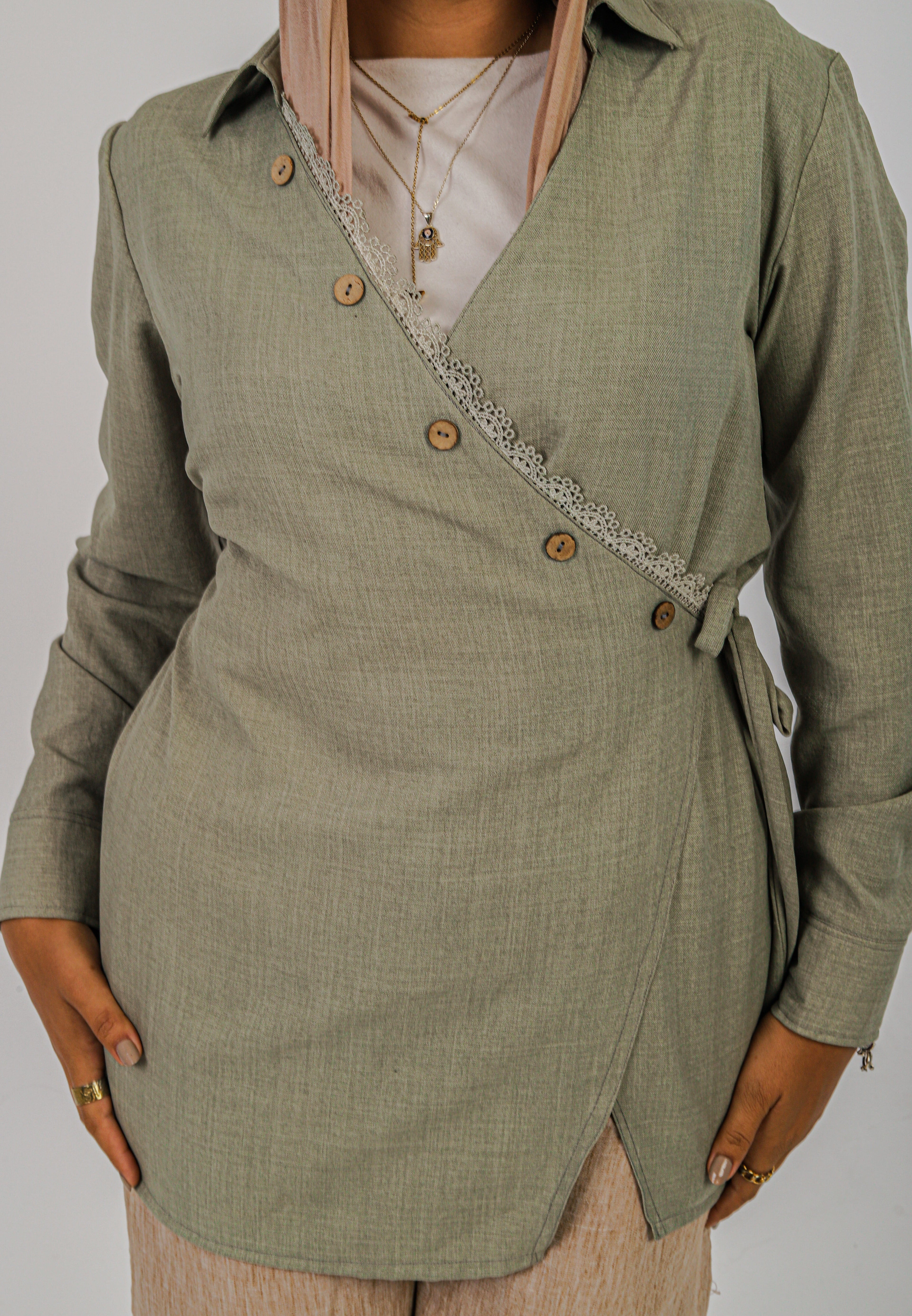 Sage Lace Wrap Blouse