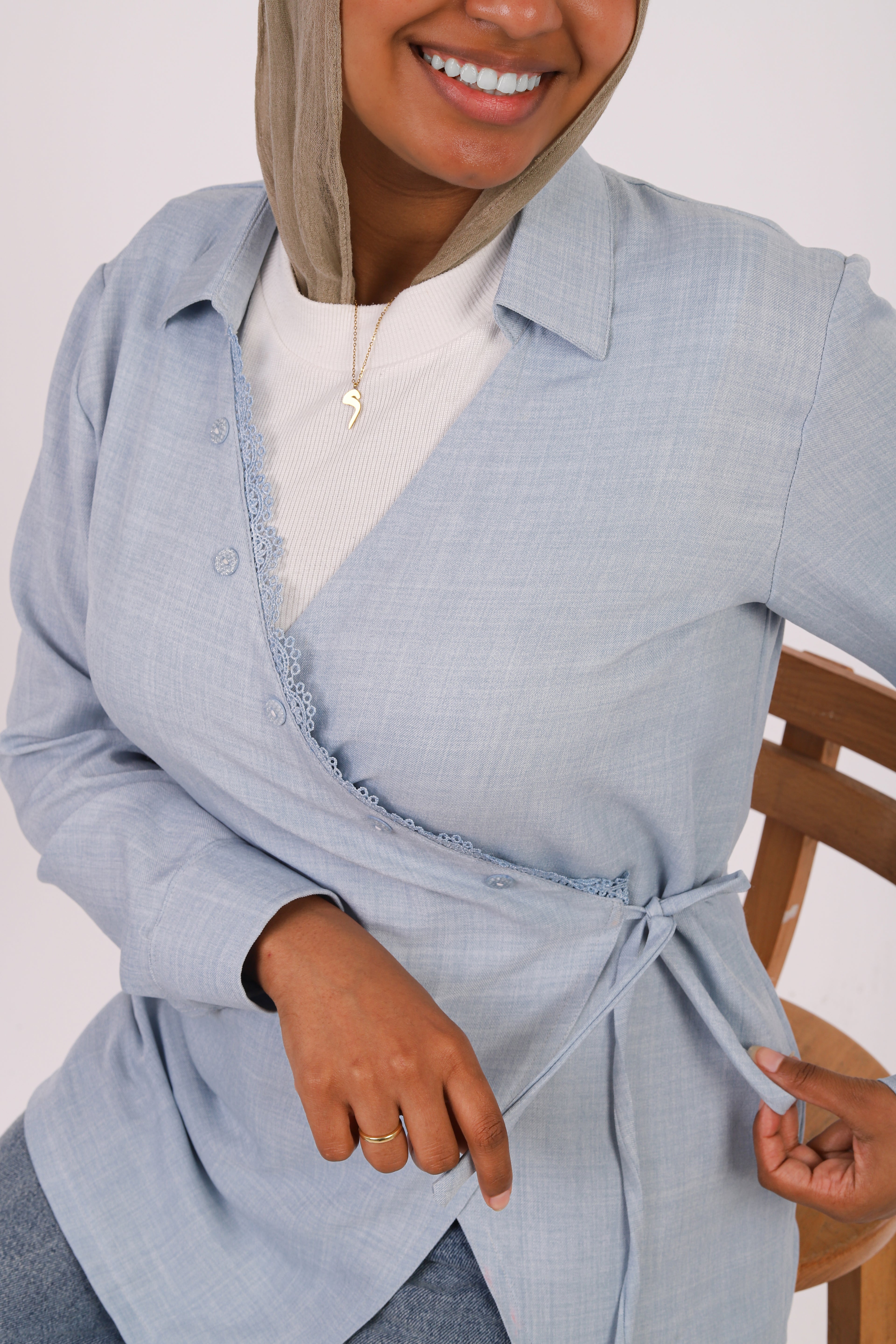 Sage Lace Wrap Blouse