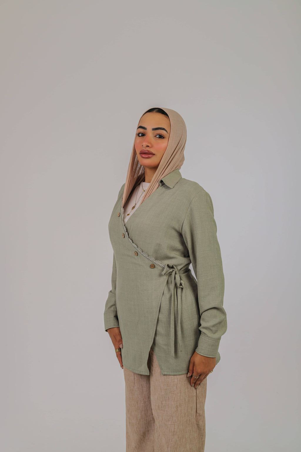 Sage Lace Wrap Blouse