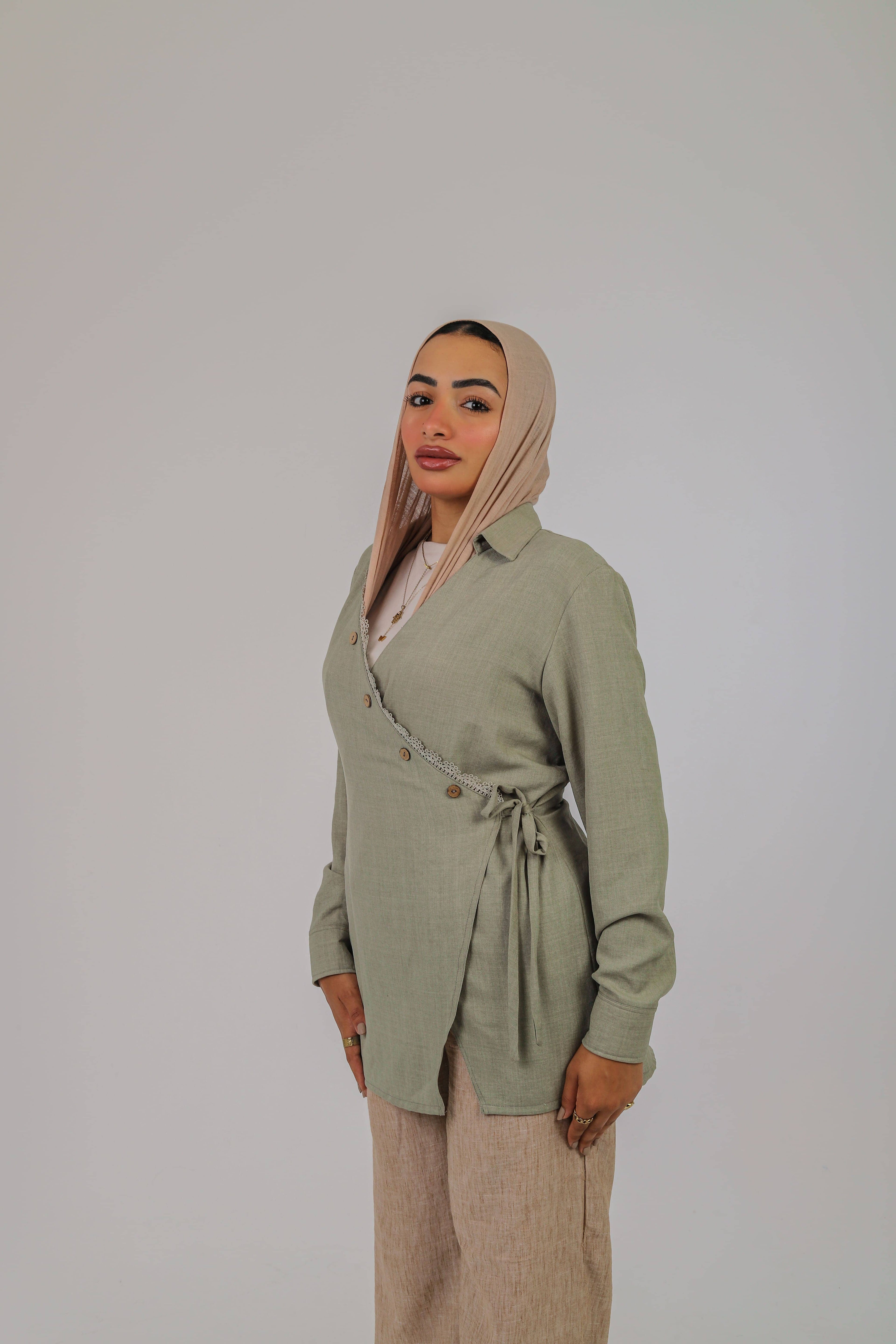 Sage Lace Wrap Blouse